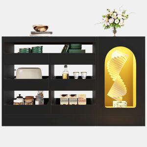 Cômoda, 120x40x75 cm - Moderna, com luz LED, 6 gavetas, porta de armazenamento, cor preta