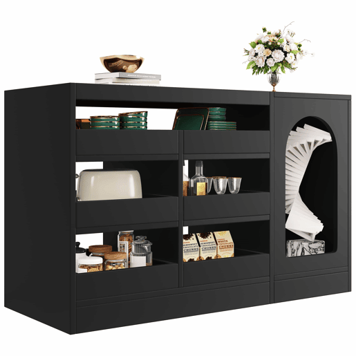 Cômoda, 120x40x75 cm - Moderna, com luz LED, 6 gavetas, porta de armazenamento, cor preta