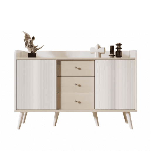 aparador 117,5 cm - Com três gavetas, elegante vetado, para quarto e sala - Branco
