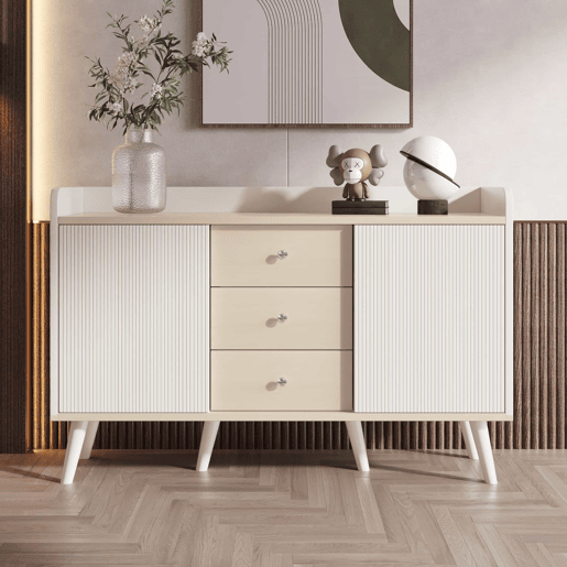 aparador 117,5 cm - Com três gavetas, elegante vetado, para quarto e sala - Branco