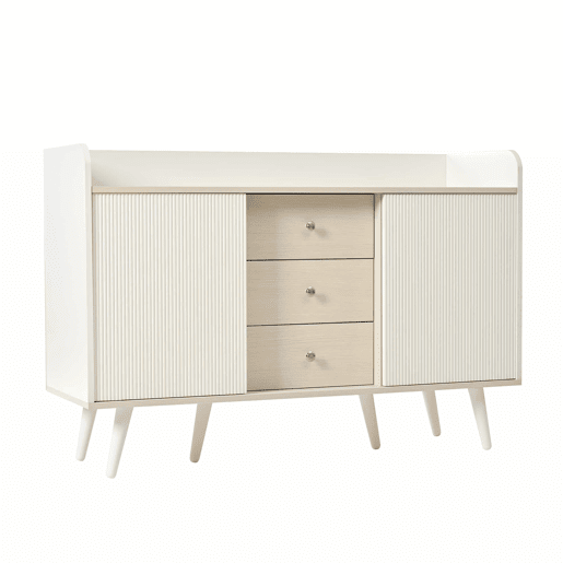 aparador 117,5 cm - Com três gavetas, elegante vetado, para quarto e sala - Branco