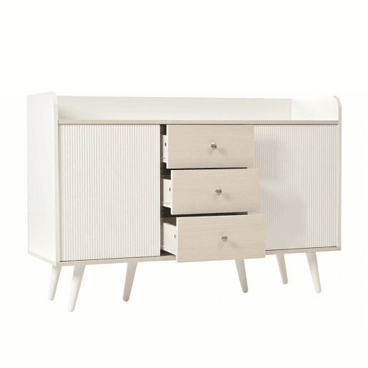 aparador 117,5 cm - Com três gavetas, elegante vetado, para quarto e sala - Branco