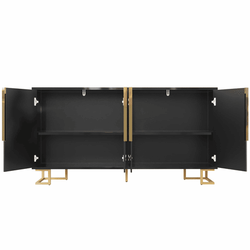 Aparador 152x40x75 cm - Design geométrico único, puxadores e pés dourados - Preto Aparador 152x40x75 cm - Design geométrico único, puxadores e pés dourados - Preto
