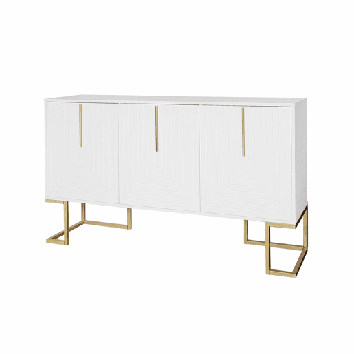 Aparador moderno com prateleiras reguláveis - 3 portas em forma de U - puxadores e base em metal - Branco