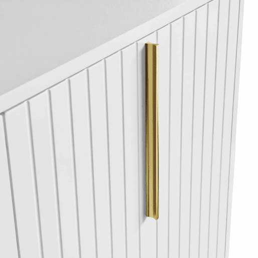 Aparador moderno com prateleiras reguláveis - 3 portas em forma de U - puxadores e base em metal - Branco