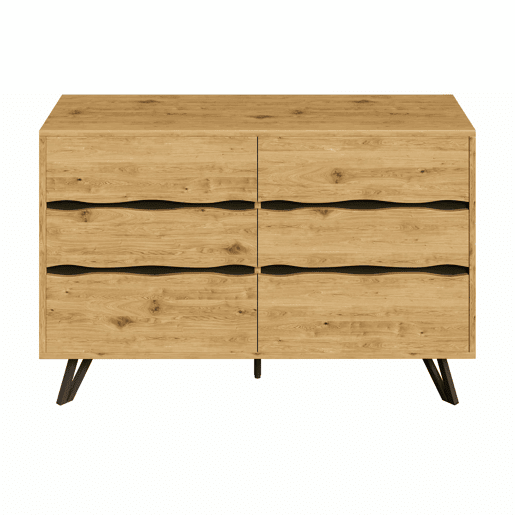 Aparador moderno 120x40x75,5 cm - 6 gavetas, design minimalista, pernas de metal - Madeira