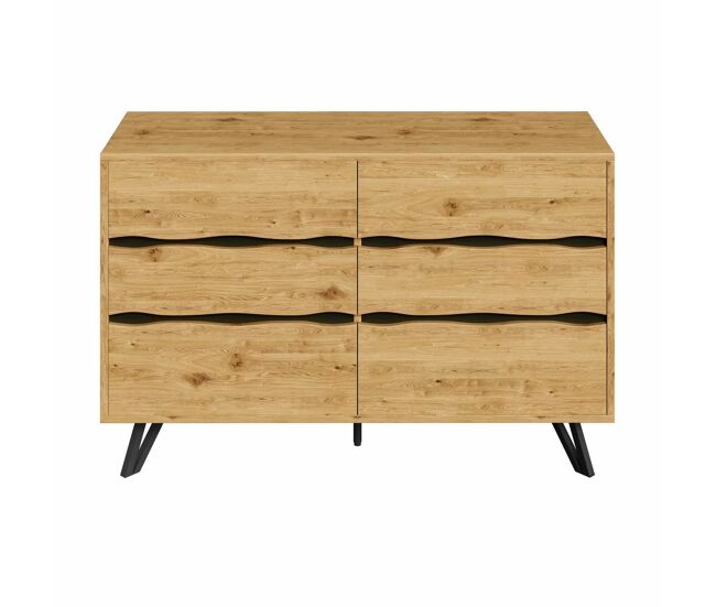 Aparador moderno 120x40x75,5 cm - 6 cajones, diseño minimalista, patas de metal - madera