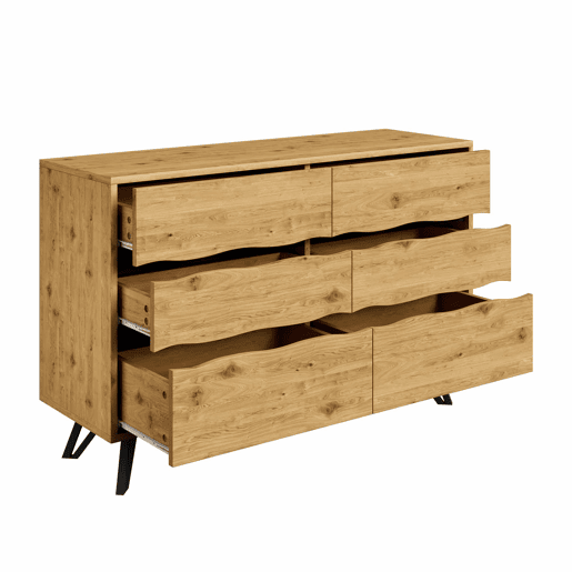 Aparador moderno 120x40x75,5 cm - 6 gavetas, design minimalista, pernas de metal - Madeira