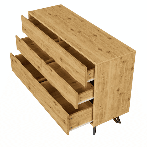 Aparador moderno 120x40x75,5 cm - 6 gavetas, design minimalista, pernas de metal - Madeira