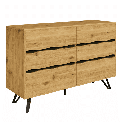Aparador moderno 120x40x75,5 cm - 6 gavetas, design minimalista, pernas de metal - Madeira