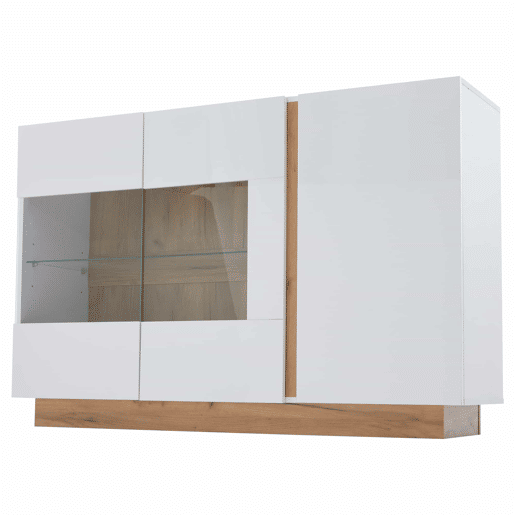 Móvel aparador 138x38x90,5 cm - Alta brilho, com base em madeira, tabuleiro em aglomerado e vidro - Branco
