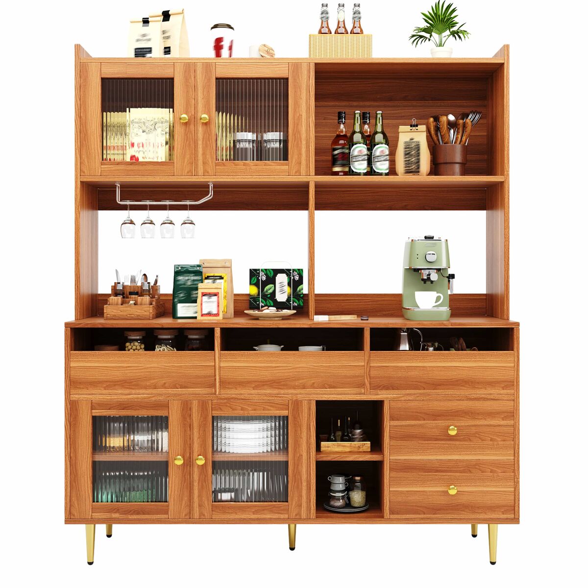Aparador alto moderno - mdf - almacenamiento de varios niveles - marrón