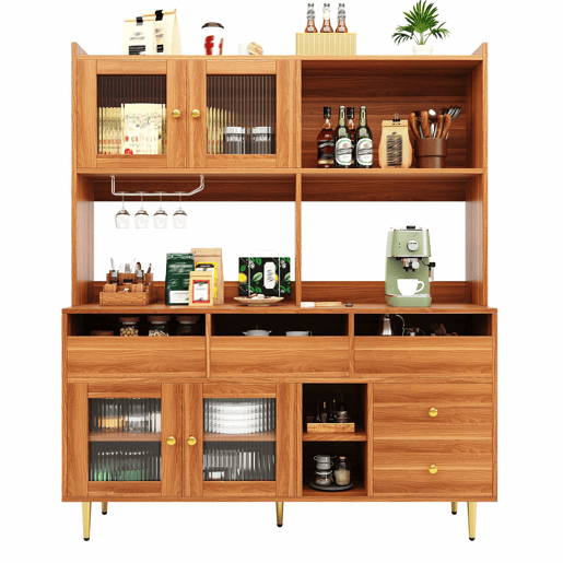 Aparador alto moderno - MDF - arrumação em vários níveis - Castanho
