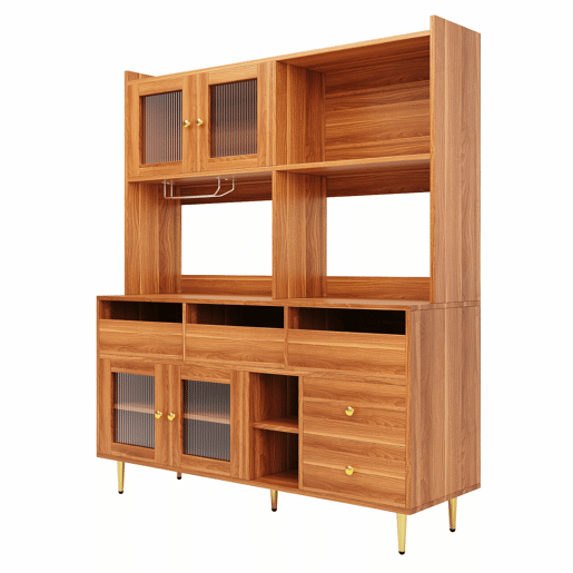 Aparador alto moderno - MDF - arrumação em vários níveis - Castanho