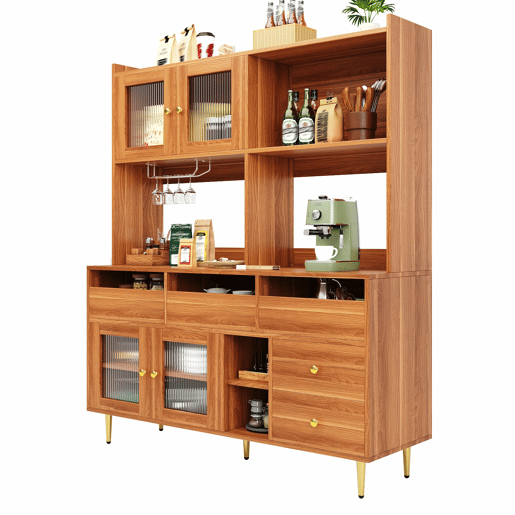 Aparador alto moderno - MDF - arrumação em vários níveis - Castanho