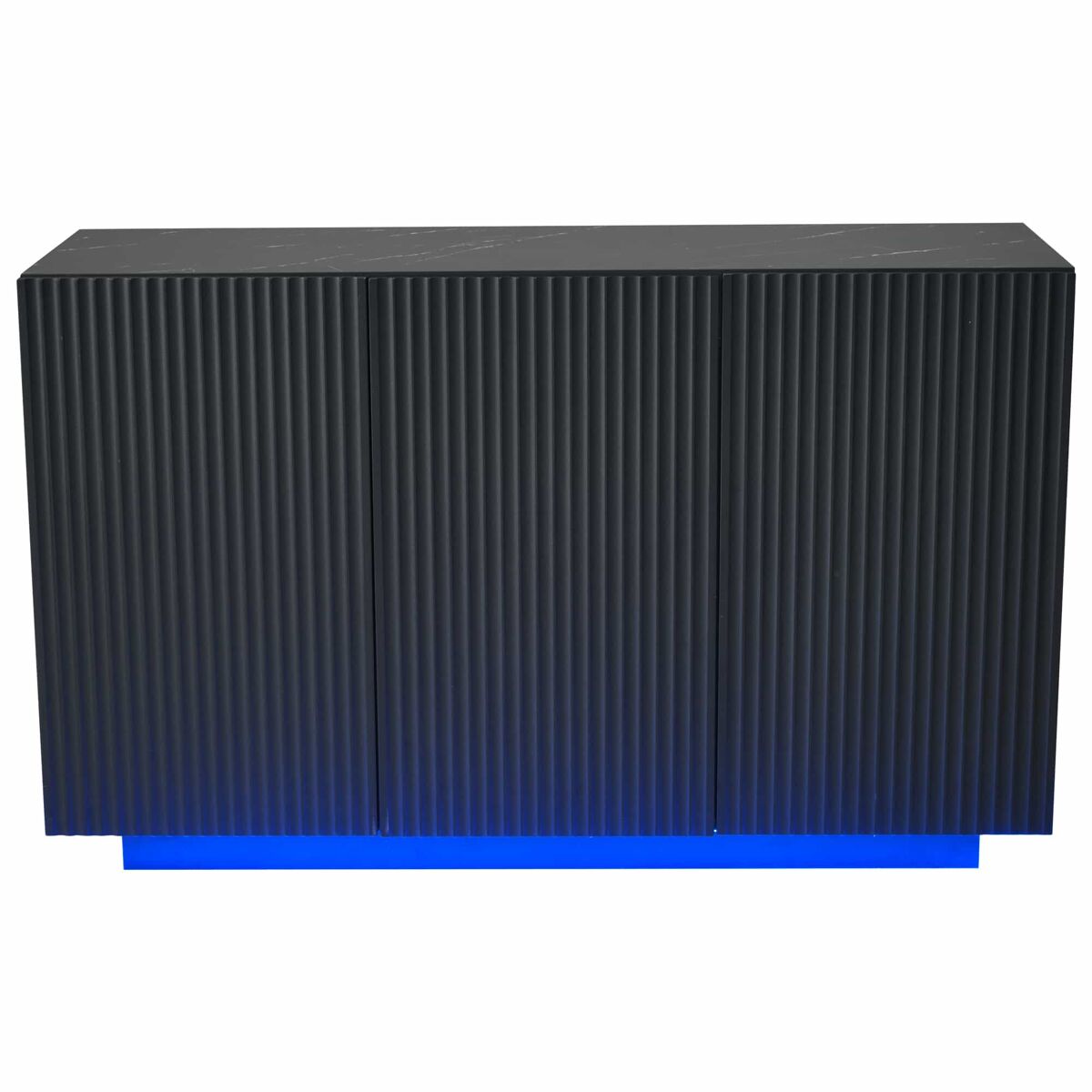 aparador led moderno 120cm - diseno con iluminacion control bluetooth rayas verticales efecto marmol - negro
