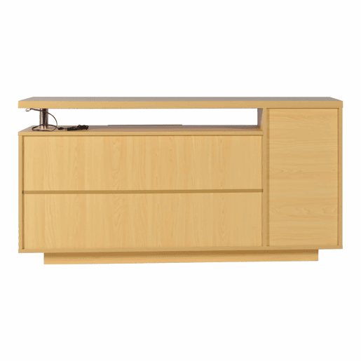 Aparador multifuncional 140 cm - 2 portas, 3 gavetas, 2 compartimentos abertos, com iluminação LED - branco e madeira