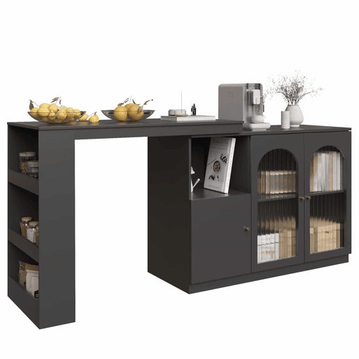Aparador, armário de bar giratório em MDF - grande espaço de arrumação - estilo contemporâneo - Preto