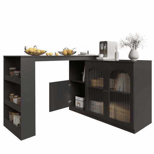 Aparador, armário de bar giratório em MDF - grande espaço de arrumação - estilo contemporâneo - Preto
