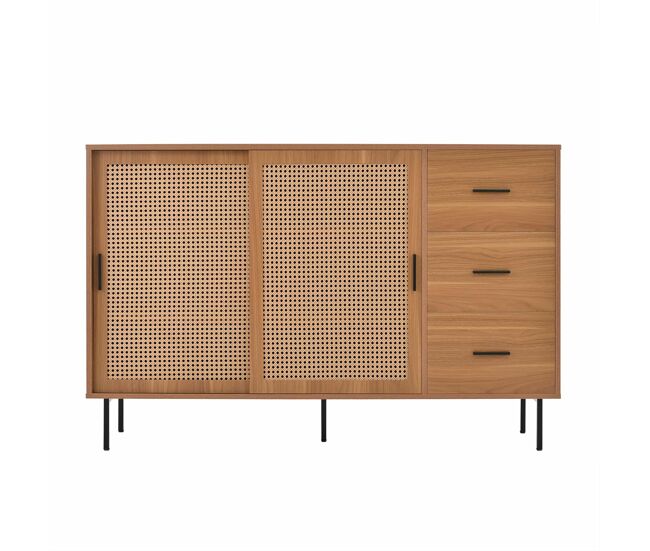 Aparador 140x91x37 cm - 2 puertas correderas, 3 cajones, estilo rústico - natural