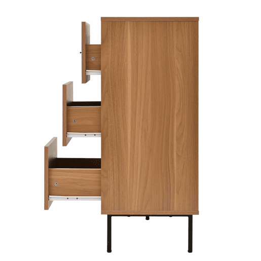 Aparador 140x91x37 cm - 2 portas de correr, 3 gavetas, estilo rústico - Natural