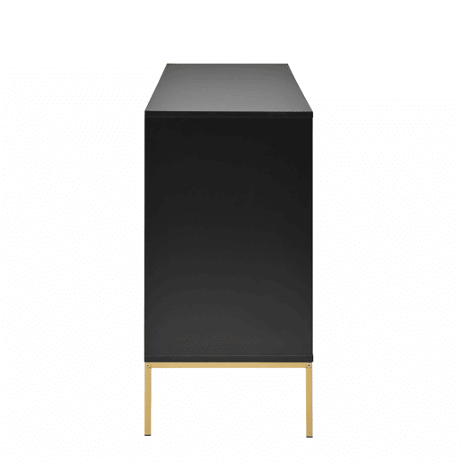 Aparador 150x40x80 cm - com 4 portas, pés metálicos, design reto com decoração de linhas metálicas - Preto+Dourado