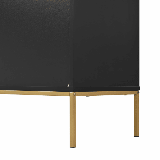 Aparador 150x40x80 cm - com 4 portas, pés metálicos, design reto com decoração de linhas metálicas - Preto+Dourado