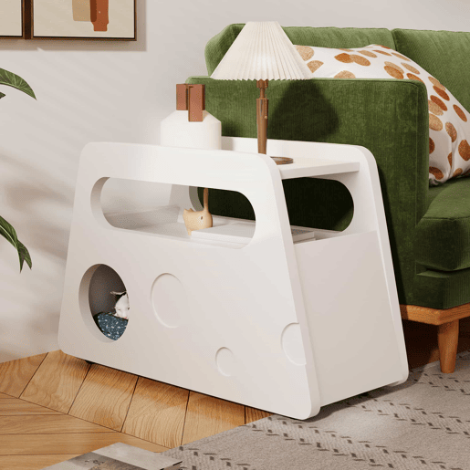 Mesa auxiliar 81x33x51,5 cm - Design moderno, com rodas, segura e arredondada - Branca