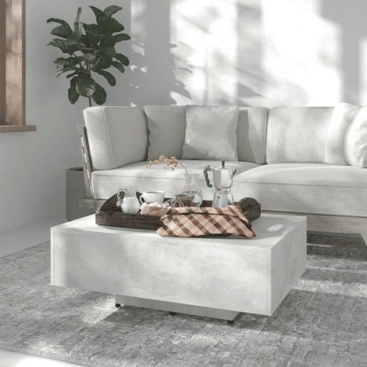 Mesa de Centro, Mesa baixa, 85x55x31 cm contraplacado cinzento cimento