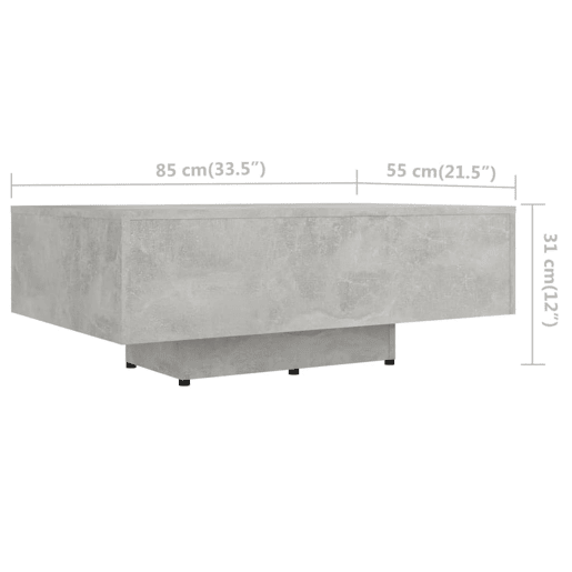 Mesa de Centro, Mesa baixa, 85x55x31 cm contraplacado cinzento cimento