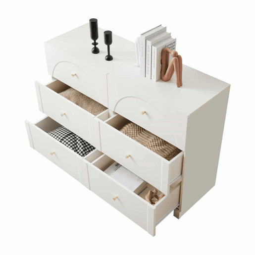 Aparador moderno - 6 portas com puxadores metálicos - Branco