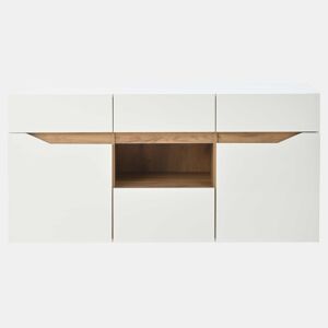 Móvel de sala 140 x 40 x 70 cm - Aparador com 4 gavetas, 2 compartimentos, sem puxadores, com LED - Branco e madeira