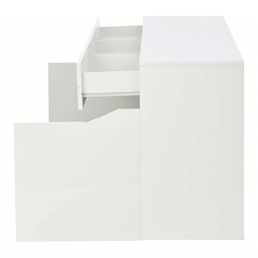 Móvel de sala 140 x 40 x 70 cm - Aparador com 4 gavetas, 2 compartimentos, sem puxadores, com LED - Branco e madeira