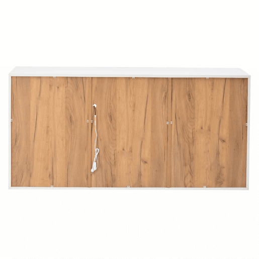 Móvel de sala 140 x 40 x 70 cm - Aparador com 4 gavetas, 2 compartimentos, sem puxadores, com LED - Branco e madeira