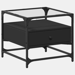 Mesa de Centro, Mesa baixa com topo em vidro preto 50x50x45 cm aço