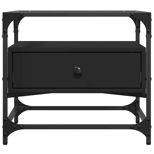 Mesa de Centro, Mesa baixa com topo em vidro preto 50x50x45 cm aço