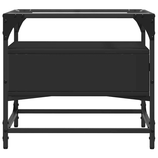 Mesa de Centro, Mesa baixa com topo em vidro preto 50x50x45 cm aço