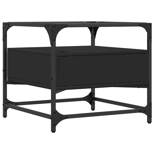 Mesa de Centro, Mesa baixa com topo em vidro preto 50x50x45 cm aço