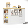 Ilha de cozinha 115 cm - bancada extensível, prateleiras em 3 lados e 2 gavetas - branco e natural