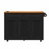 Ilha de cozinha móvel 120 cm - Extensível com tampo e recipiente, com rodas e tomadas - Preto