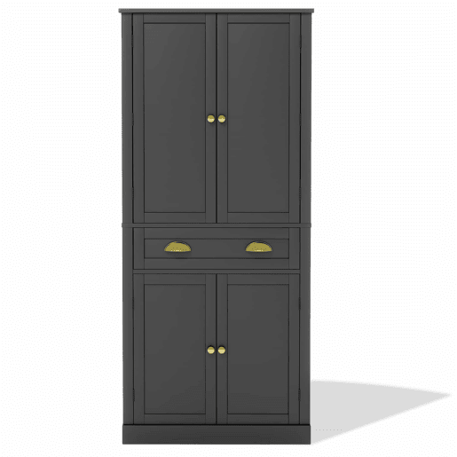Armário de arrumação 182 cm - 4 portas, 1 gaveta, 2 portas com prateleiras, 6 compartimentos e 4 prateleiras ajustáveis - Preto