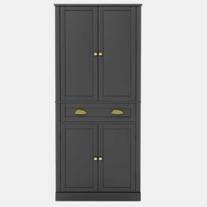 Armário de arrumação 182 cm - 4 portas, 1 gaveta, 2 portas com prateleiras, 6 compartimentos e 4 prateleiras ajustáveis - Preto