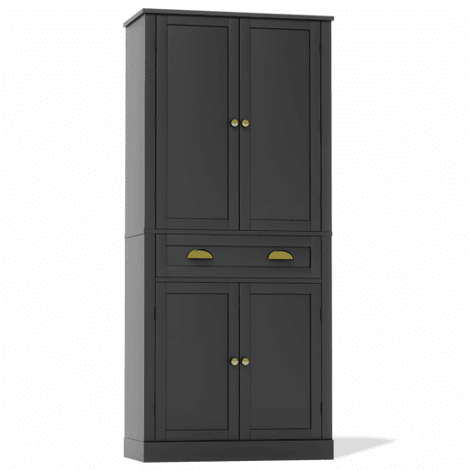 Armário de arrumação 182 cm - 4 portas, 1 gaveta, 2 portas com prateleiras, 6 compartimentos e 4 prateleiras ajustáveis - Preto
