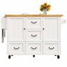 Ilha de cozinha 120x73x93 cm - Móvel com rodas, prateleira ajustável, 2 portas, 5 gavetas, branco