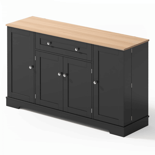 Buffet multifuncional 138 cm - Com gaveta, portas com prateleiras e prateleiras ajustáveis - Preto