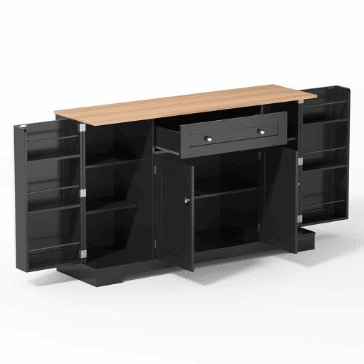 Buffet multifuncional 138 cm - Com gaveta, portas com prateleiras e prateleiras ajustáveis - Preto