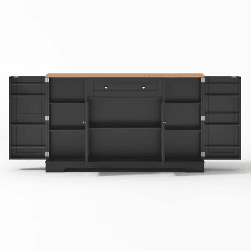Buffet multifuncional 138 cm - Com gaveta, portas com prateleiras e prateleiras ajustáveis - Preto