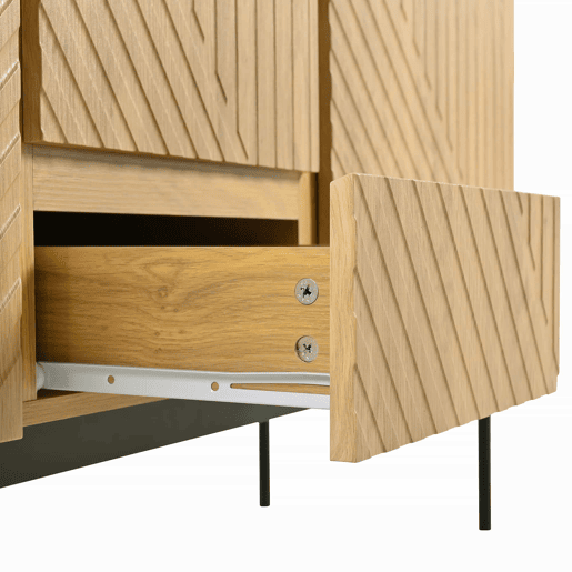 Aparador 140x40x75 cm - 2 portas, 3 gavetas, design com linhas - Natural
