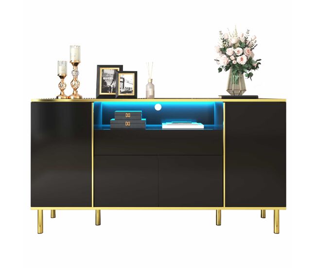 Cómoda 150x40x80 cm - combinación de 1 cajón, diseño elegante y moderno, acabado negro brillante - negro