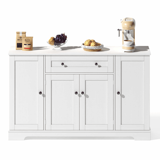Buffet multifuncional 138 cm - Com gaveta, portas de prateleira e prateleiras ajustáveis - Branco